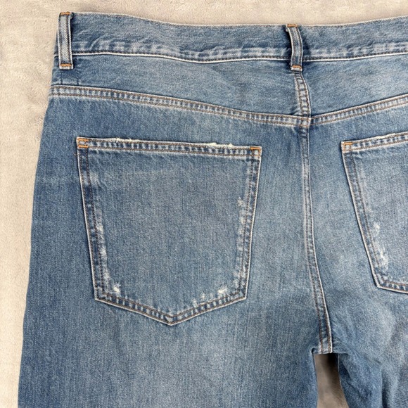 Madewell Jeans Women 32 (Fit 38x29.5) Blue Dean Easy Straight Distressed Raw Hem - Picture 10 of 13